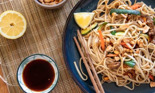wok de verduras y gambas